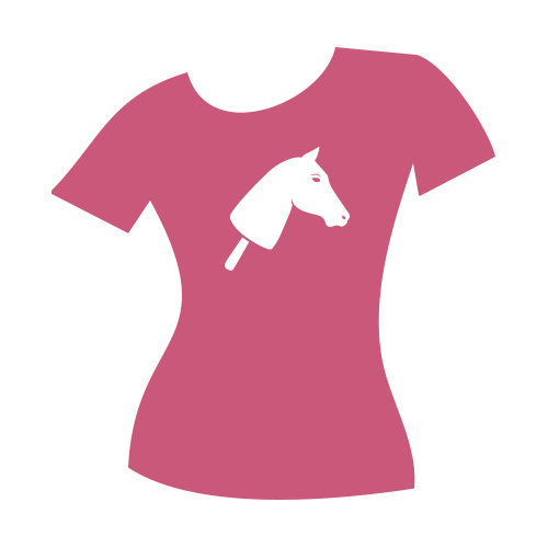 Oprijeta roza majica z belo grafiko konjske glave s palico, ki spominja na Hobby Horse konja, na sredini prsi.