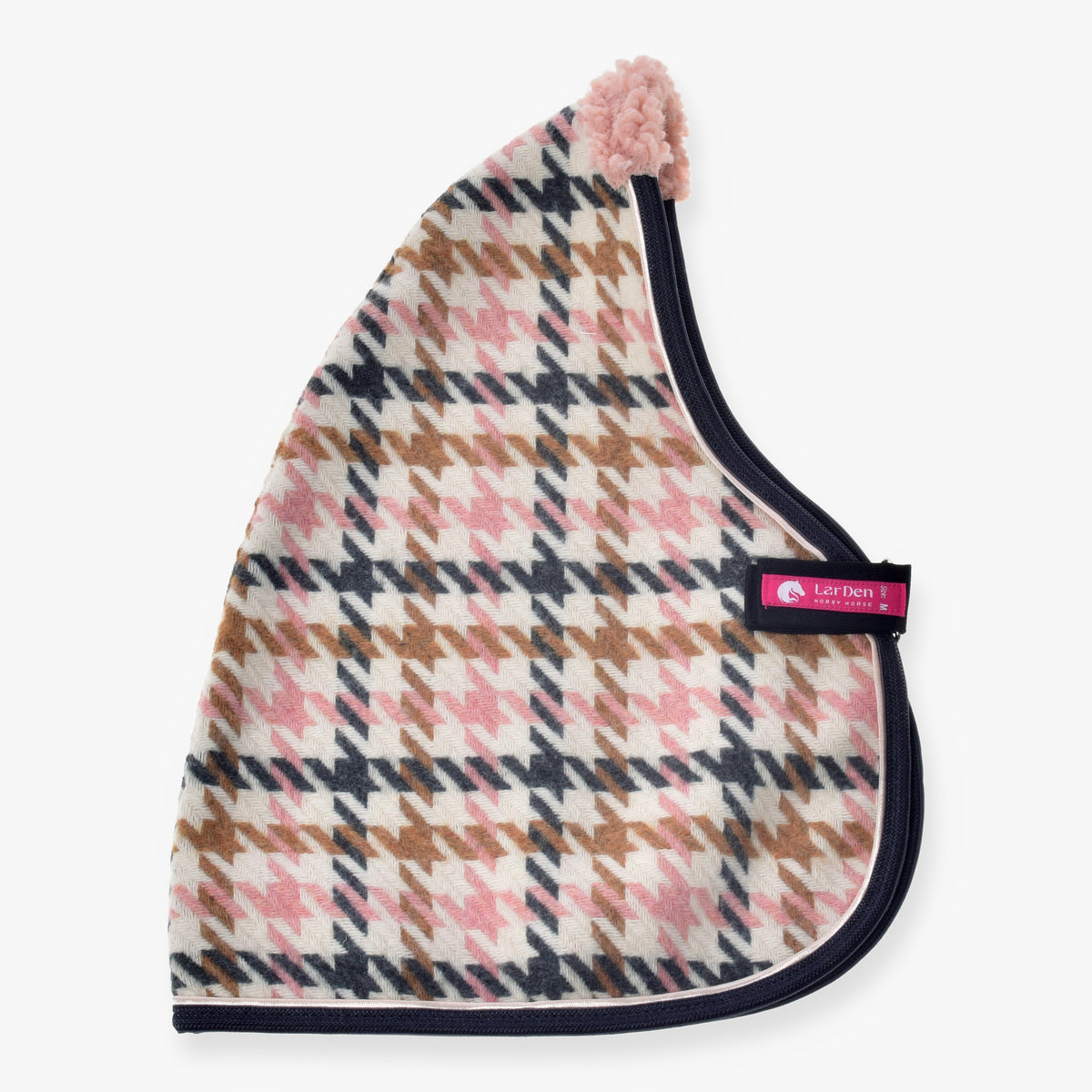 Hobby Horse Stable Blanket Country Rose by LarDen in cream, pink and caramel houndstooth with navy binding and pink fleece