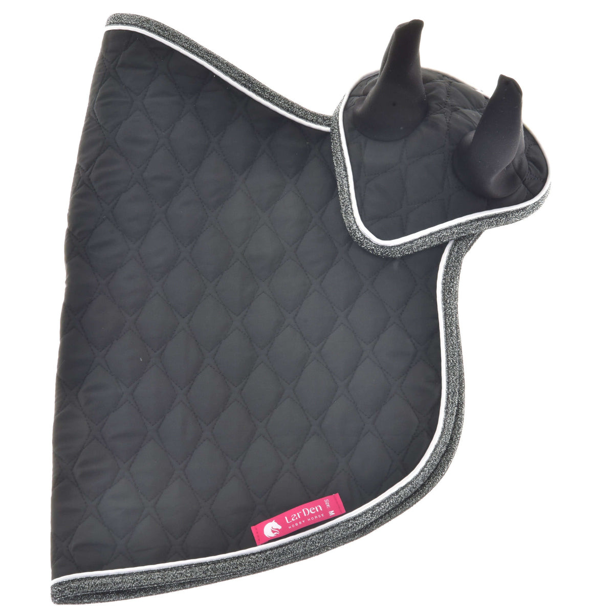 Hobby Horse Set Thermo Black Queen laid flat from the outside, diamond quilting, black ears and silver-grey trim