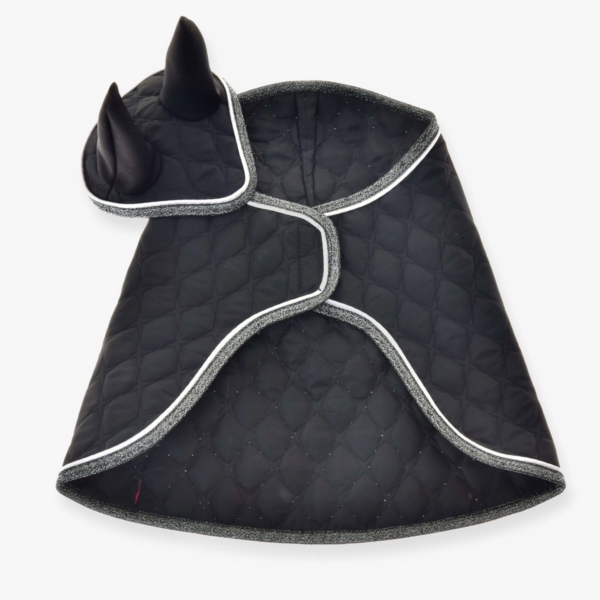 Hobby Horse Set Thermo Black Queen by LarDen, black quilted blanket and ear bonnet with glittery silver trim