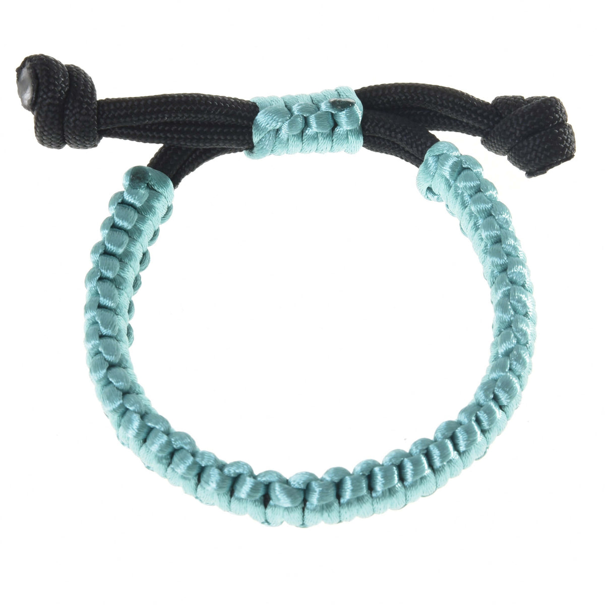Hobby Horse Bracelet Turquoise by LarDen, glossy turquoise woven cord with a black adjustable sliding closure