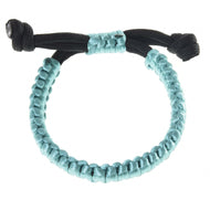 Hobby Horse Bracelet Turquoise by LarDen, glossy turquoise woven cord with a black adjustable sliding closure