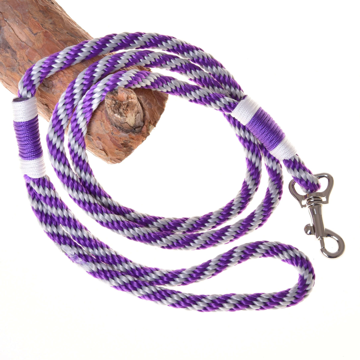 Hobby Horse povodec iz kompleta Start Purple: vijolično-siva sukana vrv z belim ovojem in karabinom