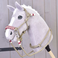Grey Hobby Horse with a white blaze wearing the Rope set Eleganza, a beige rope halter and reins with burgundy wraps