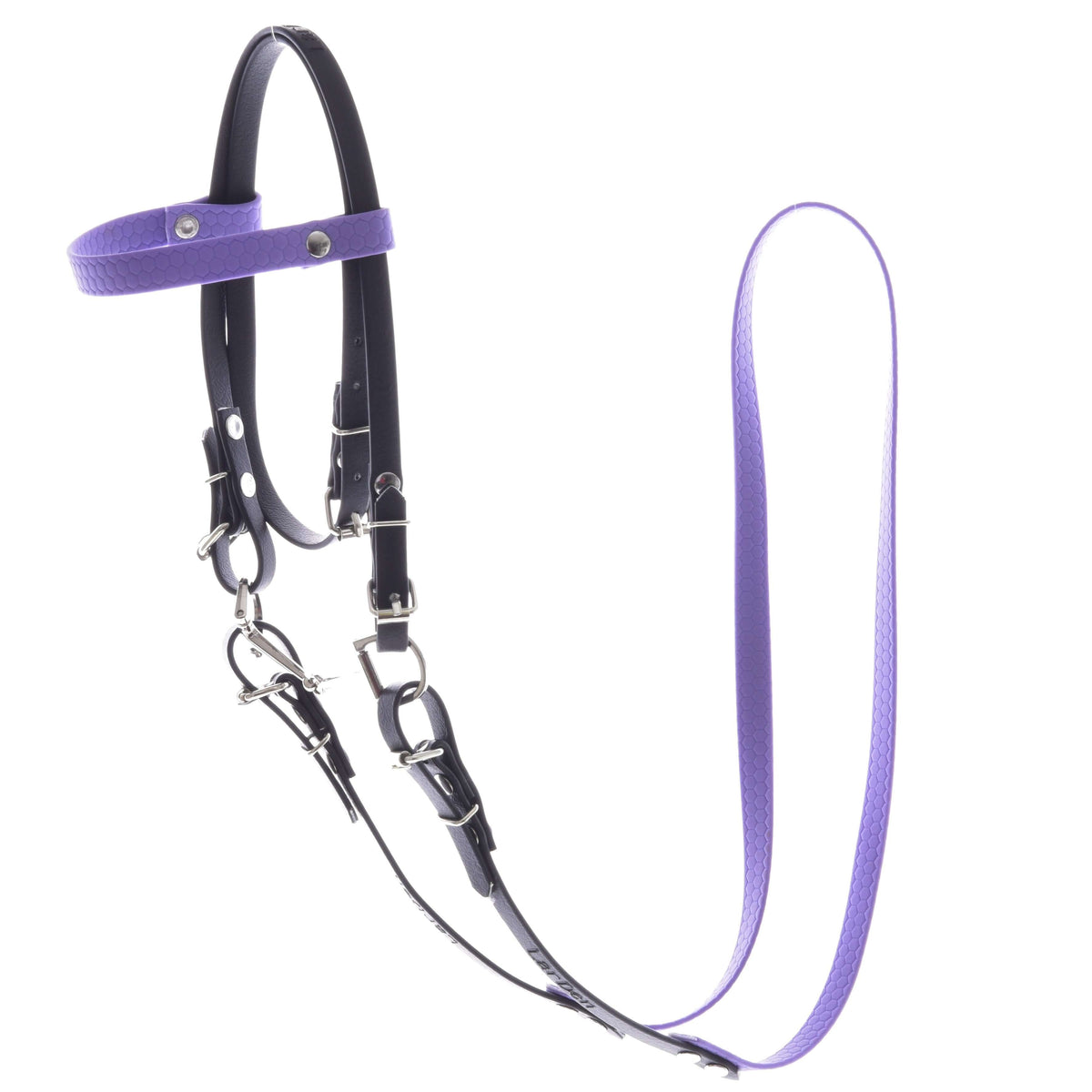 Hobby Horse Complete bridle without noseband Light Purple by LarDen, black straps with lilac browband and reins