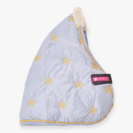 Hobby Horse Stable Blanket Misty by LarDen in pale blue with yellow embroidered flowers, yellow piping and a fleece collar