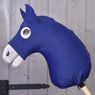 Hobby Horse protective suit LarDen in navy lycra covering a grey plush head and neck, with ears and eye openings