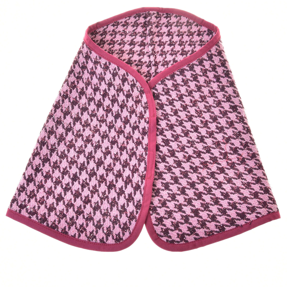 Houndstooth Hobby Horse blanket from the Set festive Bordeaux laid flat, pink and burgundy with burgundy binding