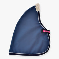 Hobby Horse Stable Blanket Winter Sky by LarDen in petrol blue with navy binding, silver glitter piping and a cream fleece collar