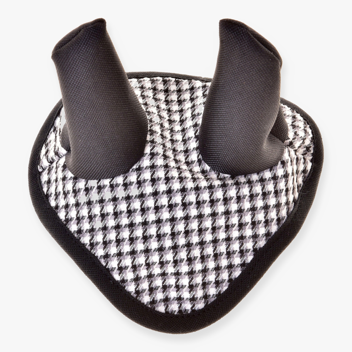 Hobby Horse Ear bonnet english black plaid by LarDen in black and white houndstooth with black ears and black trim