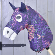Hobby Horse zaščitna obleka Mandala (Lycra) znamke LarDen, nameščena čez glavo: vijoličen geometrijski potisk mandal, temno modra ušesa