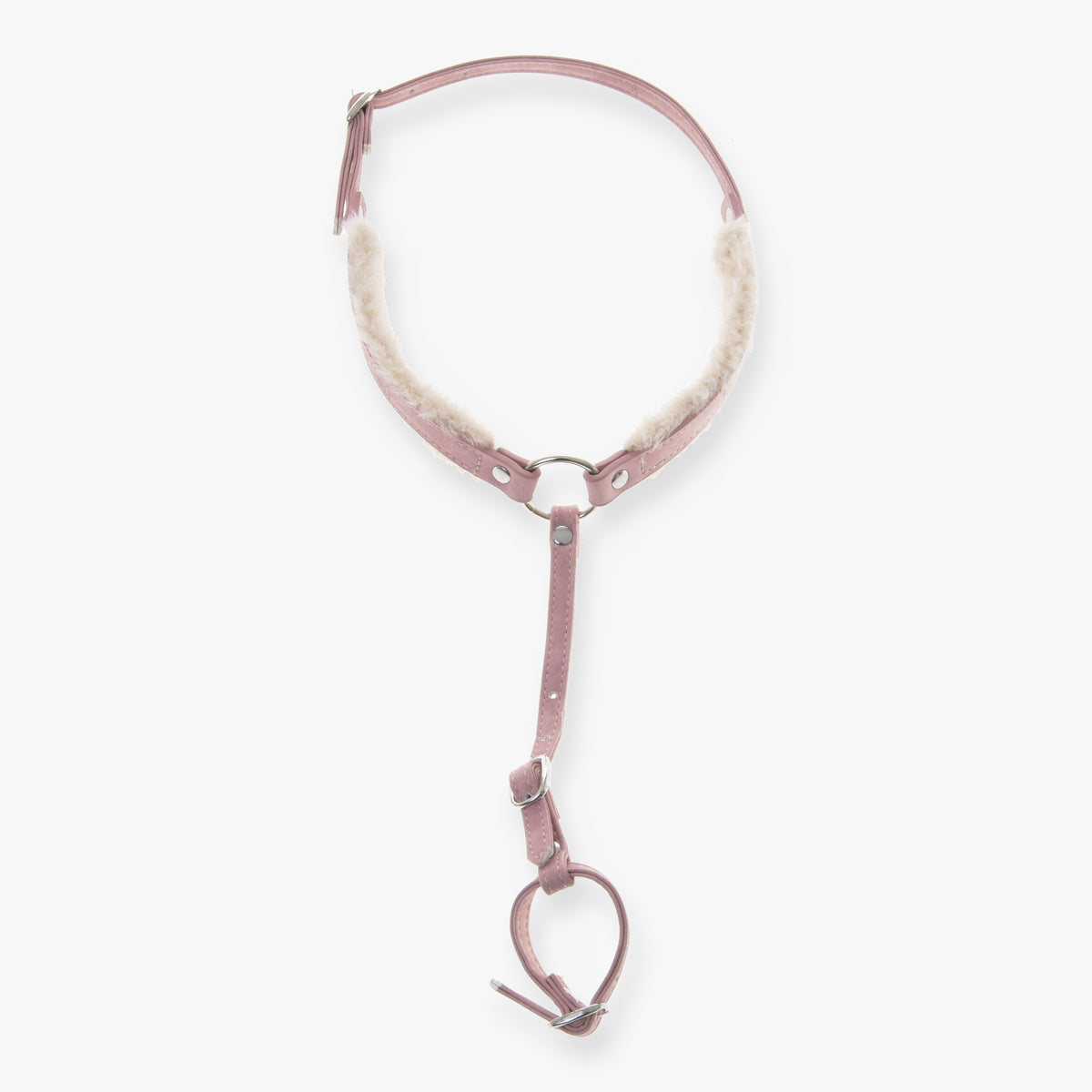 Hobby Horse Breastgirth with fur Mullbery by LarDen in dusty pink leatherette with cream fur lining and silver buckles