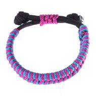 Hobby Horse Bracelet Princess by LarDen, braided pink and turquoise cord on a black band with a pink sliding knot