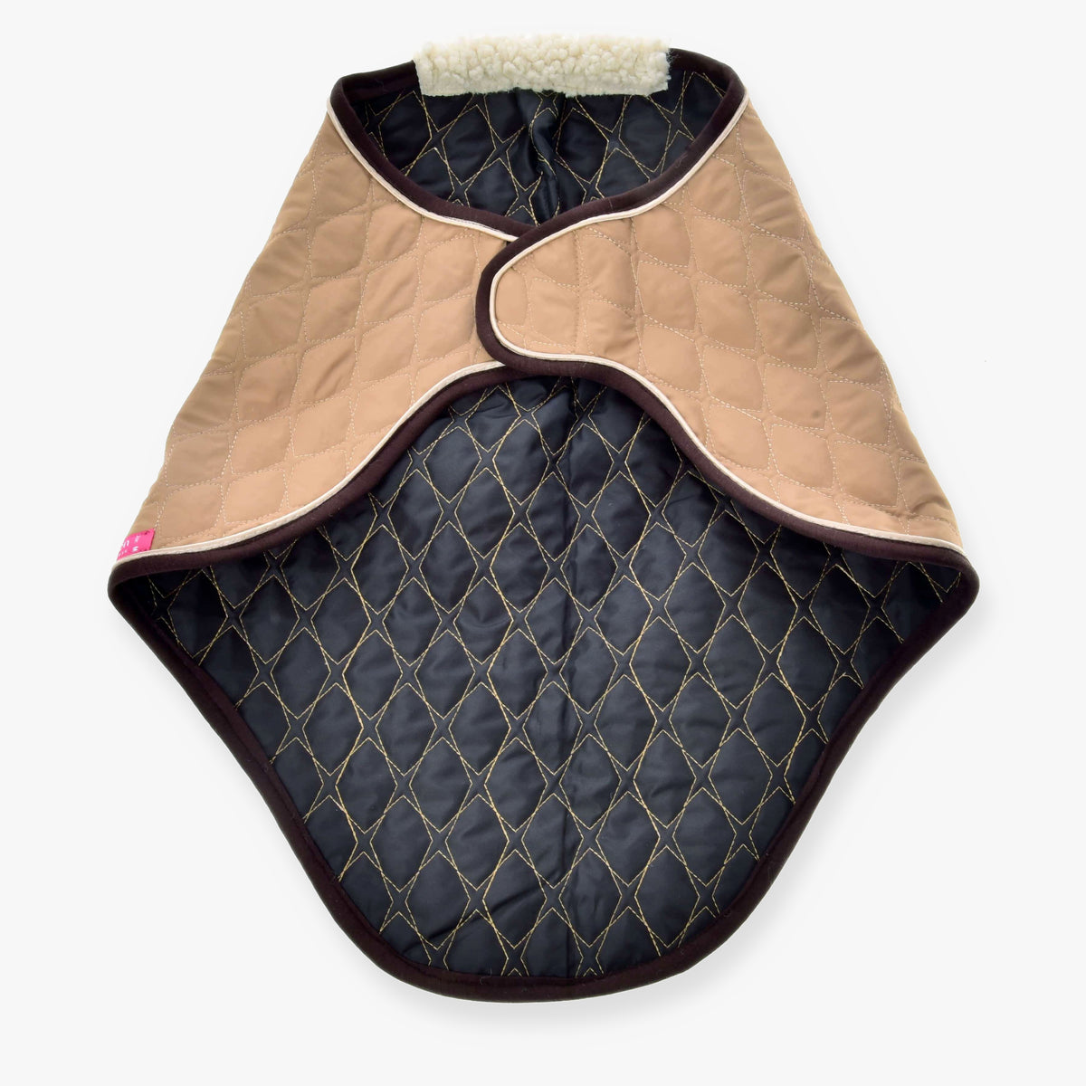 Hobby Horse Travel Rug Paris by LarDen, quilted beige with dark quilted lining, brown binding and cream fleece collar