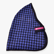 Hobby Horse Stable Blanket Blue by LarDen in blue and black houndstooth with black binding and a black chest strap