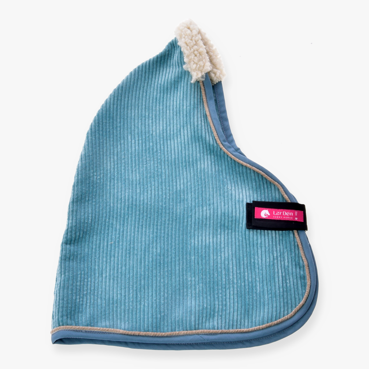 Hobby Horse Stable Blanket Fern by LarDen in teal corduroy with a cream teddy fleece collar and beige piping