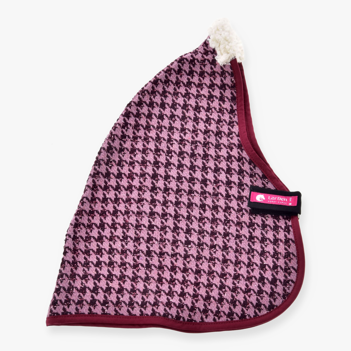 Hobby Horse hlevsko pregrinjalo Winter Magic znamke LarDen v roza in bordo bleščečem vzorcu pepita s smetanastim flisom na vihru