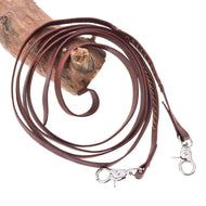 Hobby Horse deljene western vajeti Dark Brown znamke LarDen z okrasnimi šivi in dvema srebrnima karabinoma, zvite čez vejo