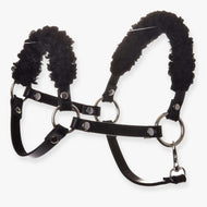 Hobby Horse črna oglavka s črnim krznom (umetno usnje) LarDen, kodrasto krzno na nosniku in zatilnem jermenu